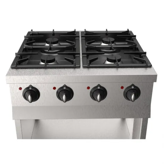 Gas stove with 4 x 6.5kW chrome burners