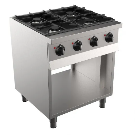 Gas stove with 4 x 6.5kW chrome burners