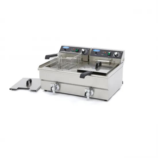 Deep Fryer 2 x 16 L - electric with two taps, cold zone, 50°C to 200°C