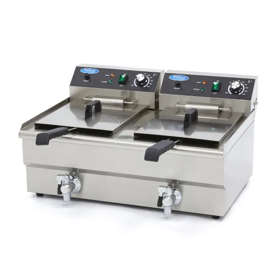 Deep Fryer 2 x 16 L - electric with two taps, cold zone, 50°C to 200°C
