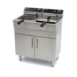 Deep Fryer 2 x 16 L with Cabinet - Cold Zone, Taps, 60°C and 200°C - 230V