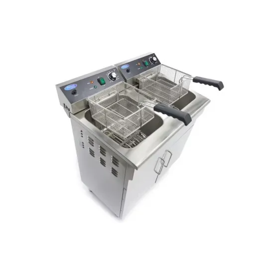 Deep Fryer 2 x 16 L with Cabinet - Cold Zone, Taps, 60°C and 200°C - 230V