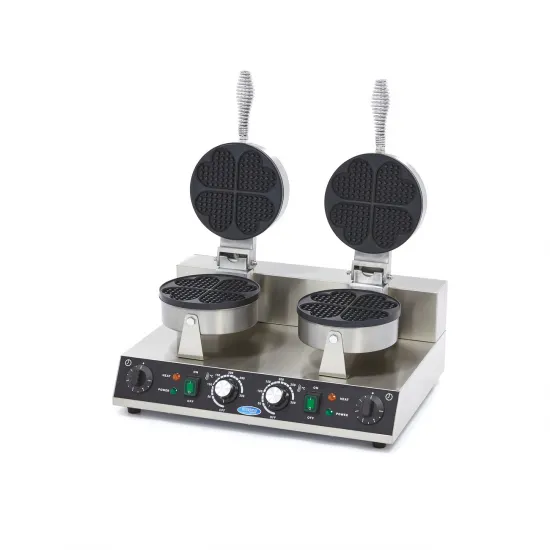 Double Waffle Maker - 8 Heart-Shaped - Non-Stick Coating and Thermostat