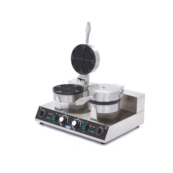 Double Waffle Maker - 8 Heart-Shaped - Non-Stick Coating and Thermostat