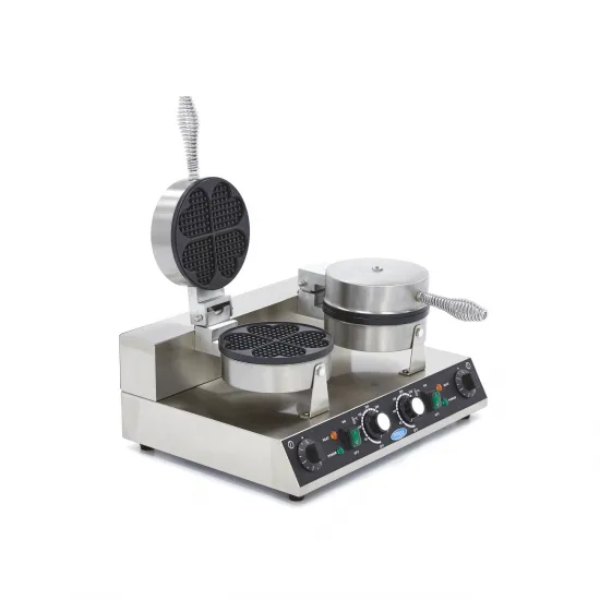 Double Waffle Maker - 8 Heart-Shaped - Non-Stick Coating and Thermostat