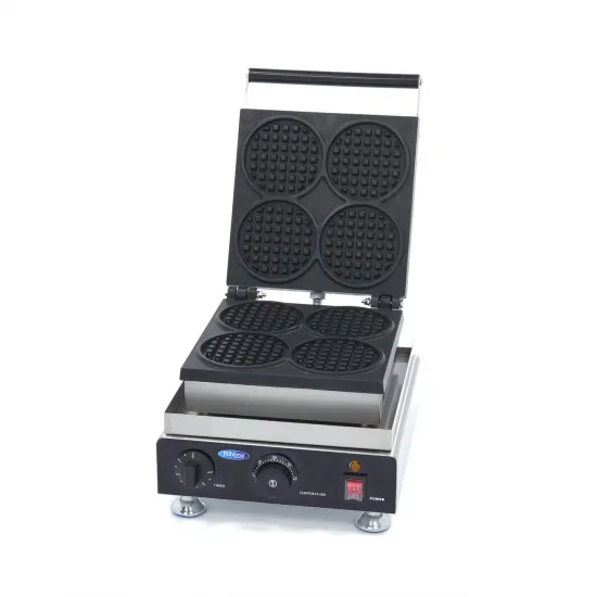 Waffle Maker - 4 Round Waffles - Thermostat, Timer, Non-Stick Coating