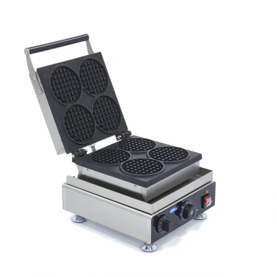Waffle Maker - 4 Round Waffles - Thermostat, Timer, Non-Stick Coating