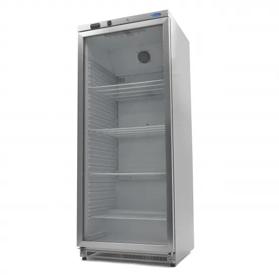 Refrigerator 600L - four adjustable shelves and glass door /Stainless steel/