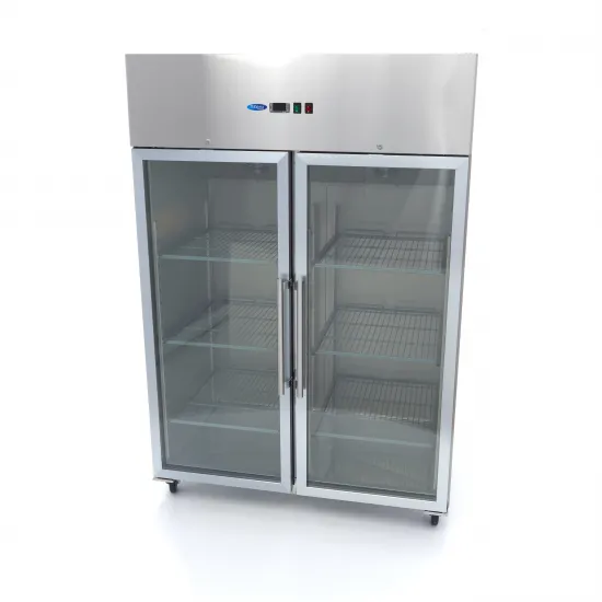 Professional Refrigerator 1200L - GN 2/1, 6 Adjustable Shelves, Stainless Steel, Glass Doors