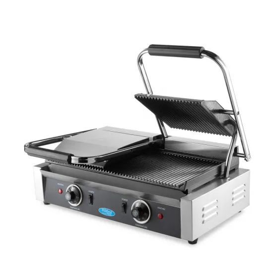 Double Contact Grill - 2 x 22 cm - Ribbed - Adjustable Thermostat