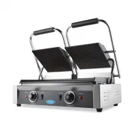 Double Contact Grill - 2 x 22 cm - Ribbed - Adjustable Thermostat