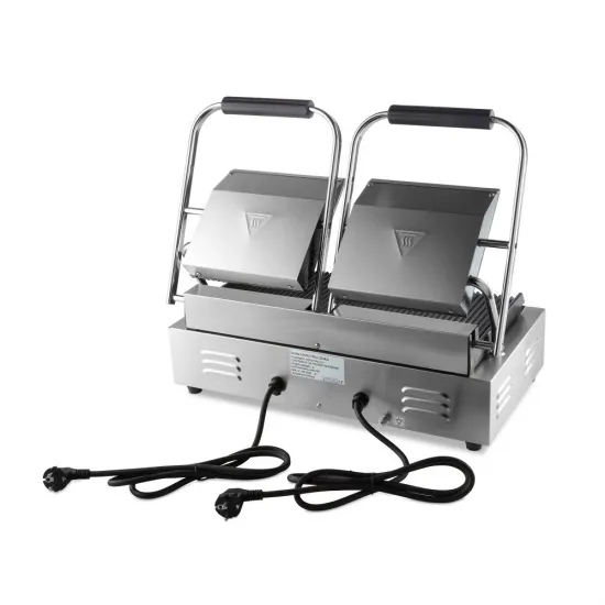 Double Contact Grill - 2 x 22 cm - Ribbed - Adjustable Thermostat