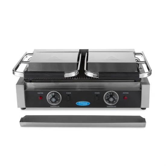 Double Contact Grill - 2 x 22 cm - Ribbed - Adjustable Thermostat