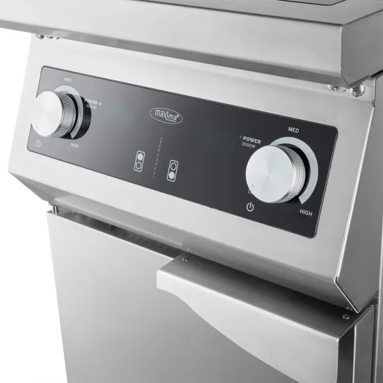 Double induction hob with storage cabinet