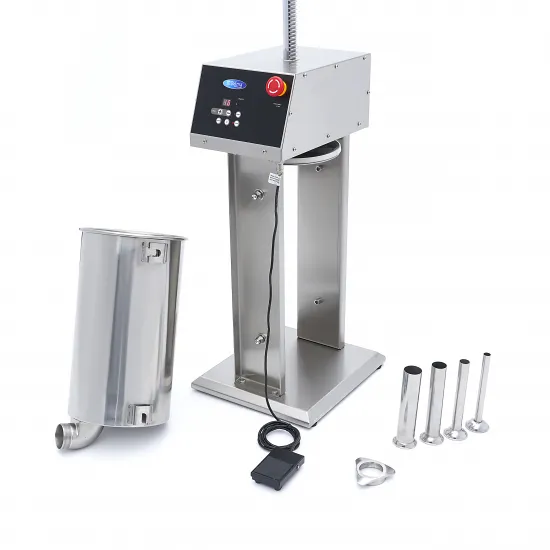 Automatic Sausage Filling Machine, 15L - Vertical - Stainless Steel - Includes Foot Pedal and Attachments