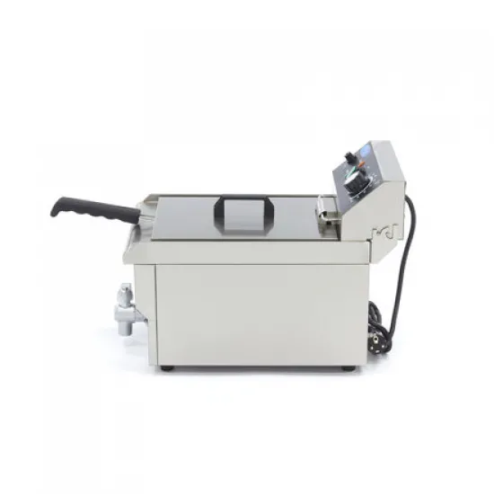 Professional Deep Fryer 10 Liters - with Tap, Heat-Resistant Handle, Temperature Indicator Light