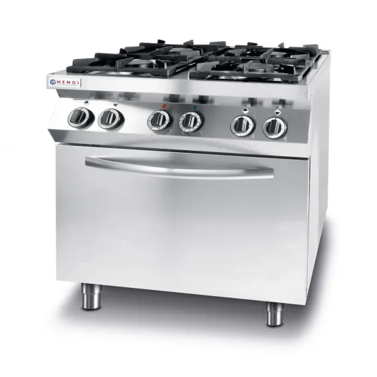 Professional gas stove with 4 burners and convection electric oven GN 1/1