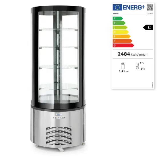 Round Cake Display Case with 4 Shelves - 360L, from 0°C to +6°C