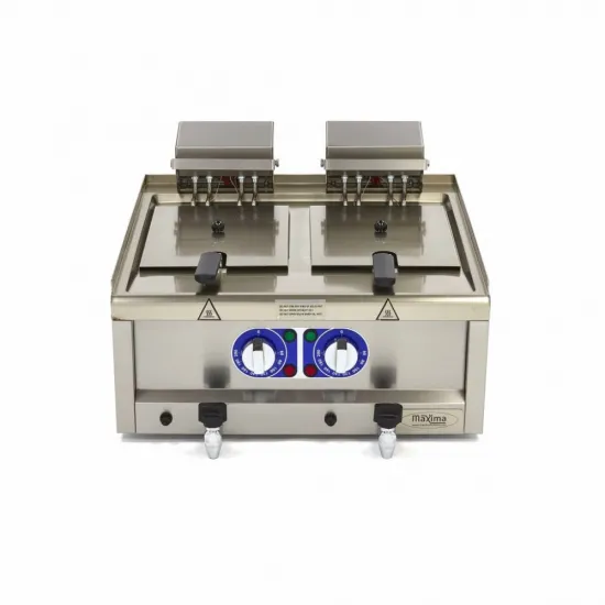 Double Electric Deep Fryer, 2x10 Liters, with 2 Drains, Three-phase