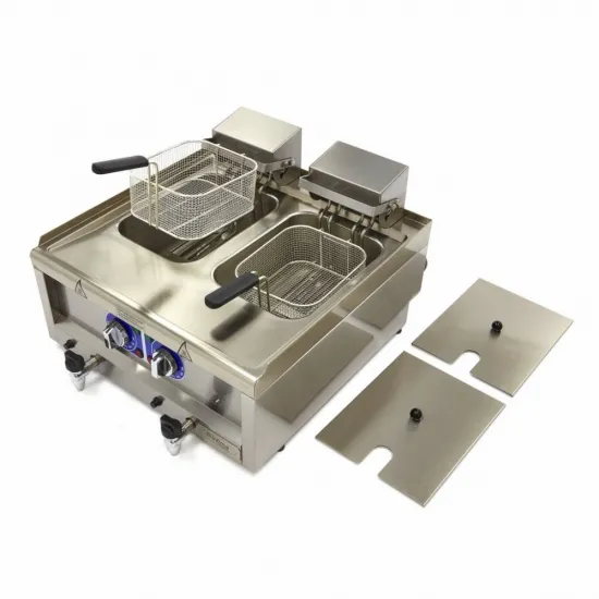 Double Electric Deep Fryer, 2x10 Liters, with 2 Drains, Three-phase