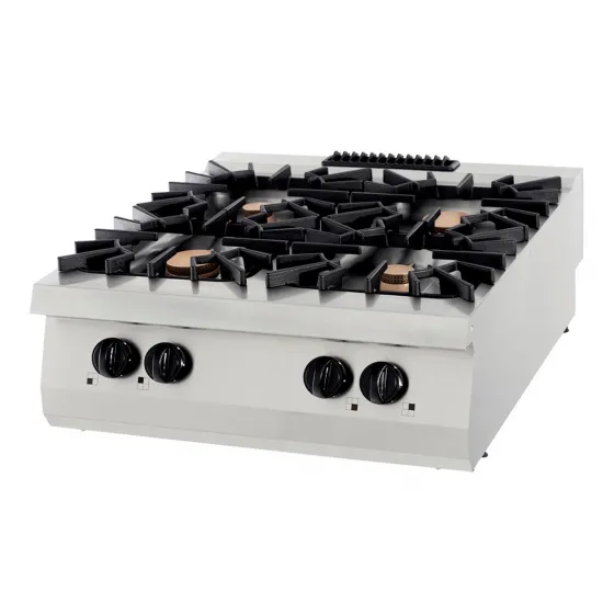 Gas stove with 4 chrome burners 2 x 10kW and 2 x 6kW - 80x90. Series 900.