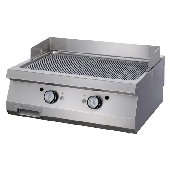 Electric grill - ribbed plate with satin finish, two independent zones, 800x900 mm. Series 900