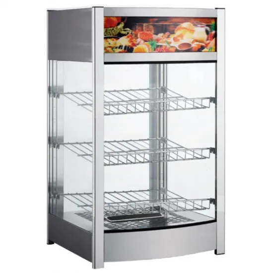 Heated display case with three shelves